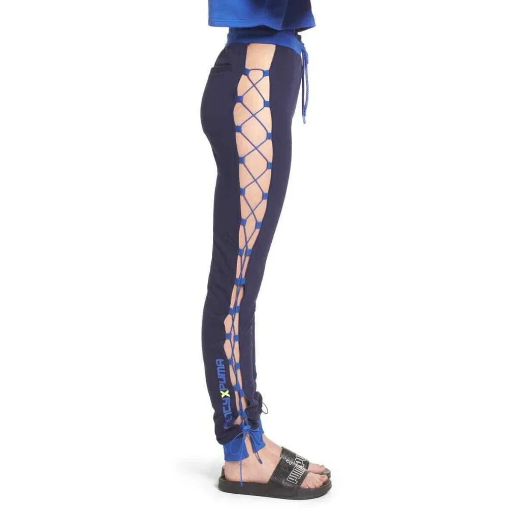 Fenty Puma x Rihanna Pants Side Lace-Up Jogger Pants Leggings Blue Navy Sz L NWT - Picture 3 of 5